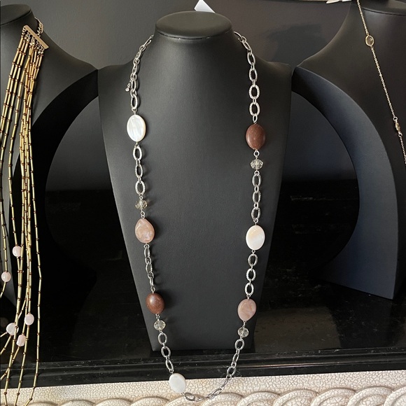 #C05.  Thalia Sodi Silver and Brown Necklace - Picture 1 of 2